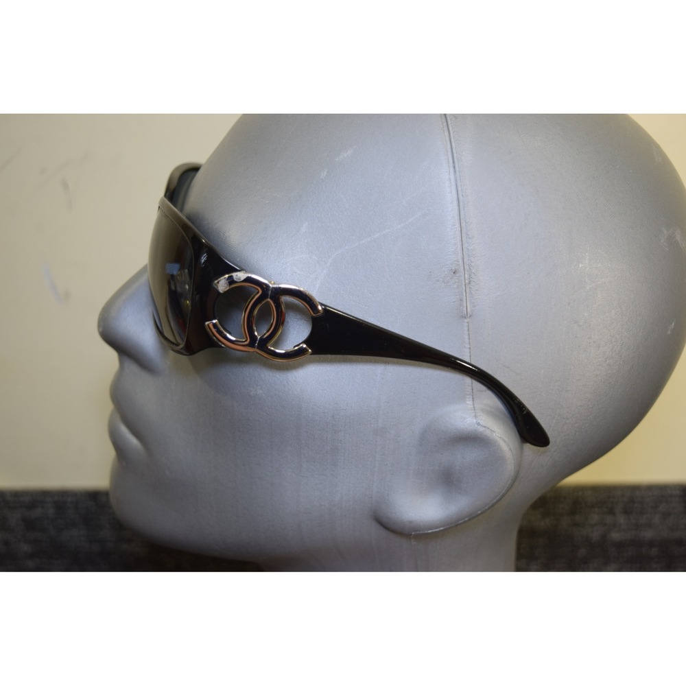 Chanel 6014 c.501/87 Black Wrap Sunglasses Silver CC Logo Italy 64-16 120 FLAWS - Picture 3 of 16
